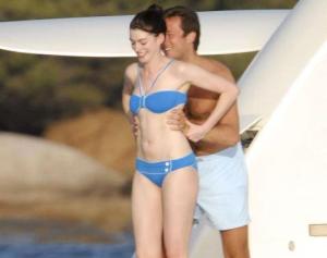 Actress Anne Hathaway seen here having fun on her luxury yacht